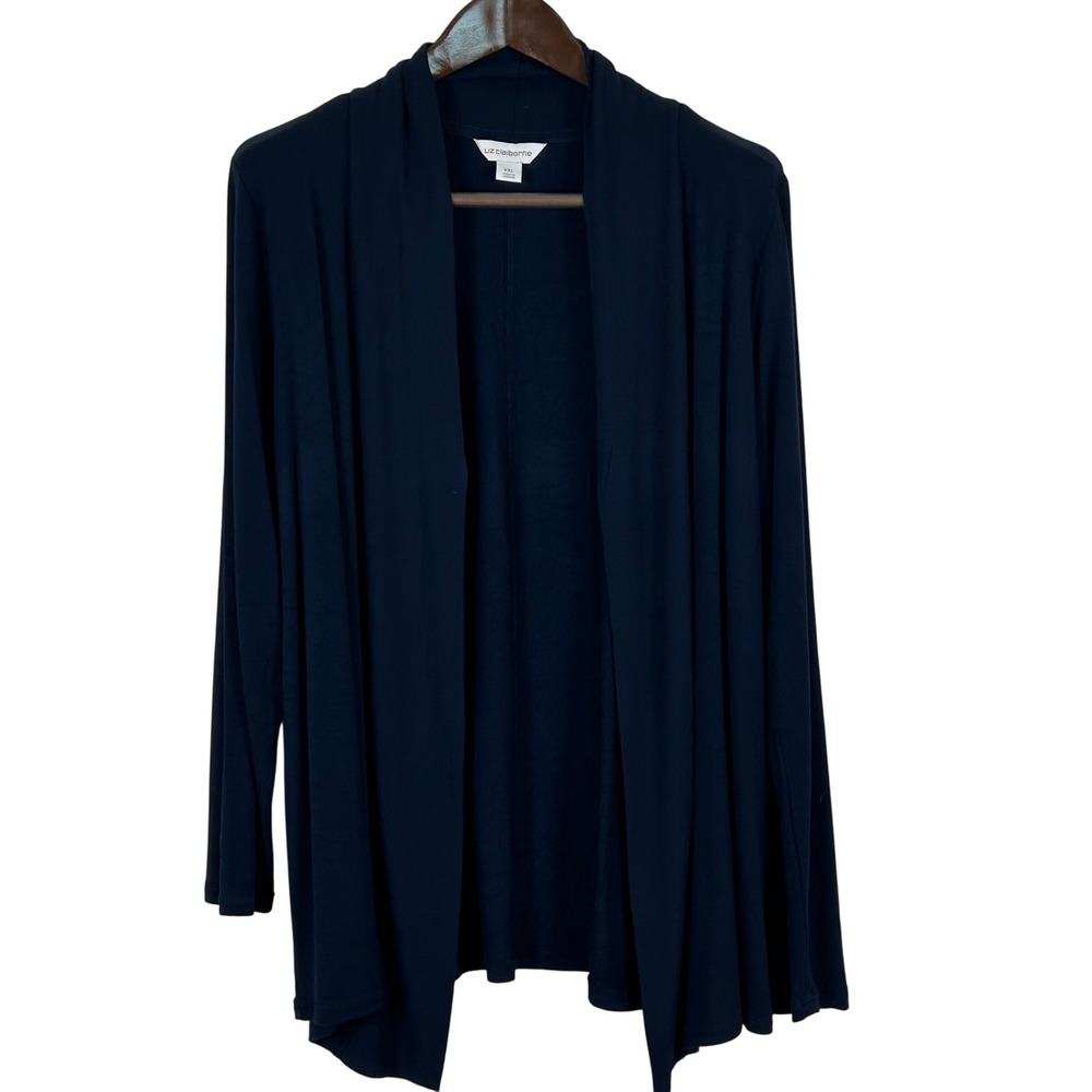 Liz‎ Claiborne Navy Blue Open Front Cardigan Sweater XXL Rayon Spandex Duster